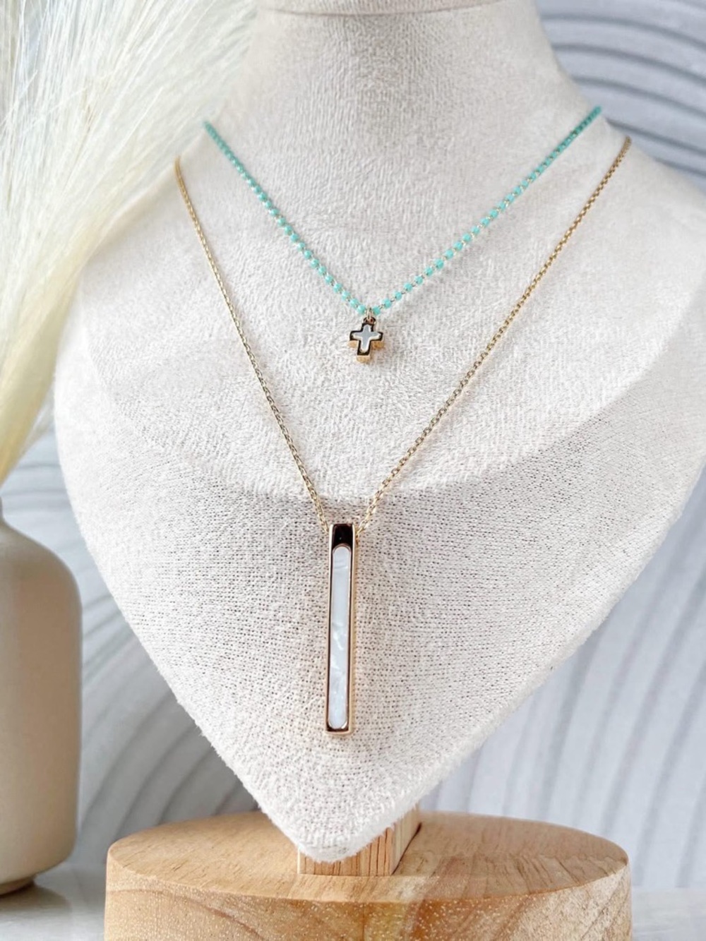 Park Lane HONOR Necklace 2 in 1 Cross with Turquoise Beads Mother of Pearl NWT